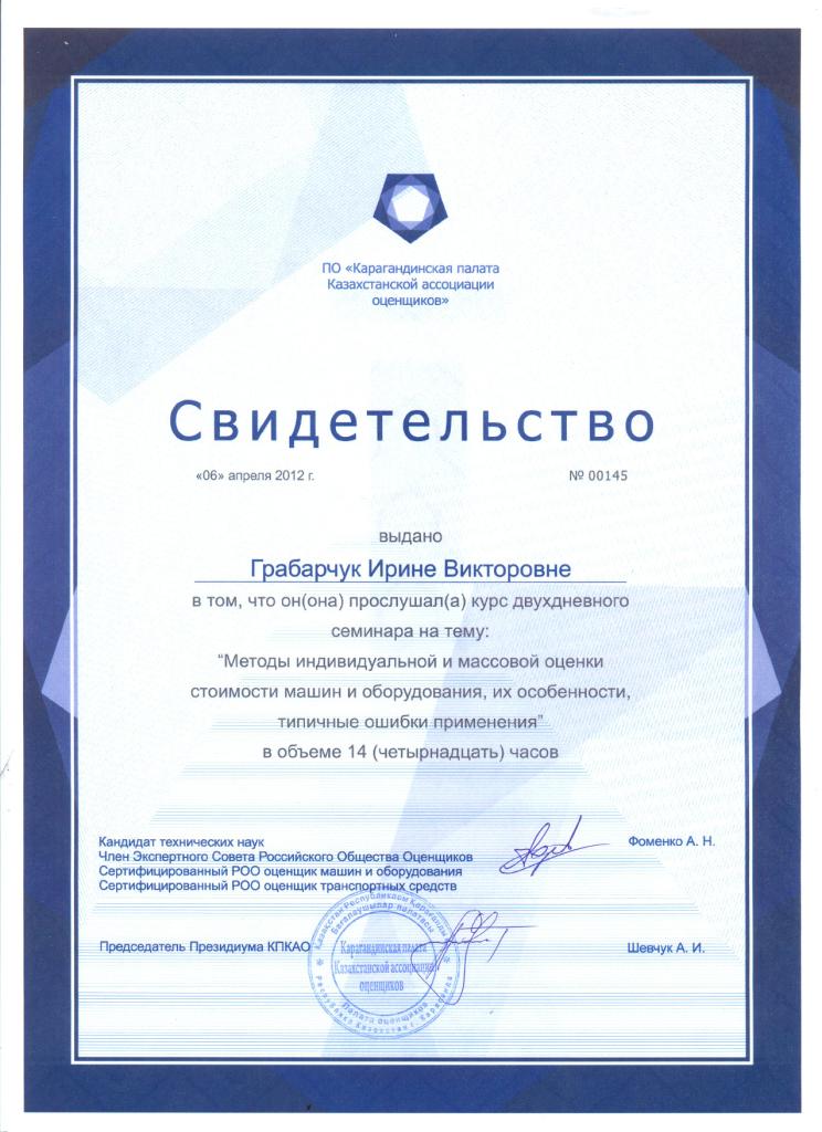 Благодарственное письмо и дипломы за вклад в развитие оценочной отрасли